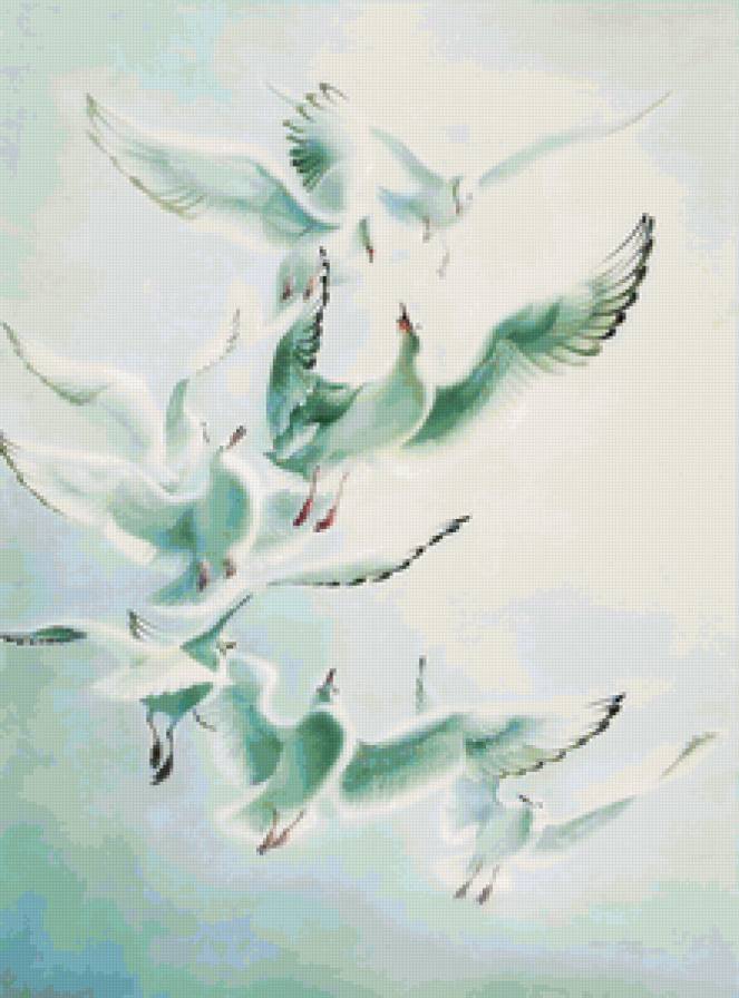 "Танец птиц"  Зенг Ксиао Лиан - акварель, птицы, птица, живопись - предпросмотр