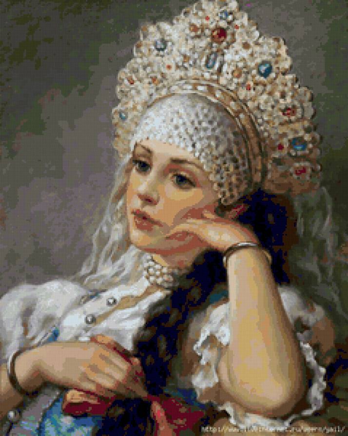 Русская красавица - русская красавица, девушка, женский портрет, женщина, кокошник - предпросмотр