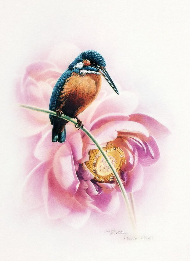 "Птицы"  Зенг Ксиао Лиан - акварель, птица, птицы, цветы, живопись - оригинал