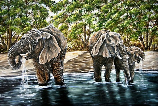 Слоны - животные, слоны, слоники, водопой, слон, природа - оригинал