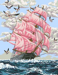 алые паруса - корабль, парусник, пейзаж, море, чайки - оригинал