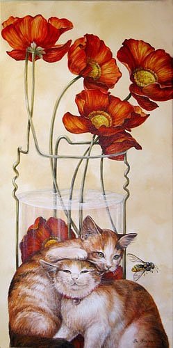 №95038 - пара, цветы, кошки - оригинал