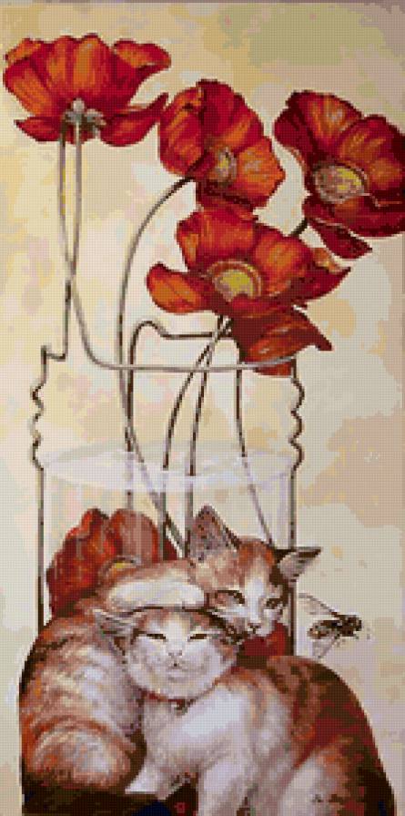 №95038 - пара, кошки, цветы - предпросмотр