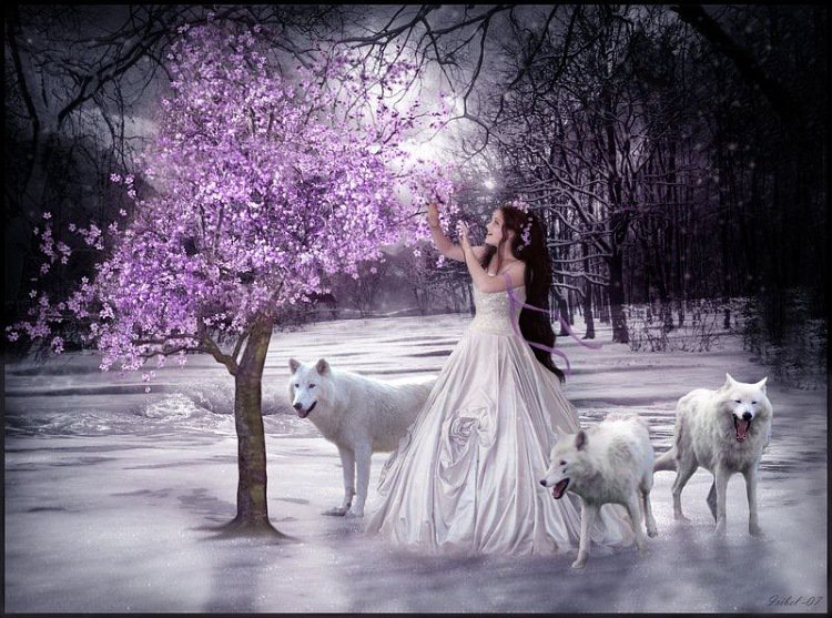 №95053 - девушка, волки, животные - оригинал