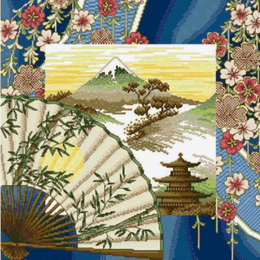 восток - мотив, картина, природа, веер, горы - предпросмотр