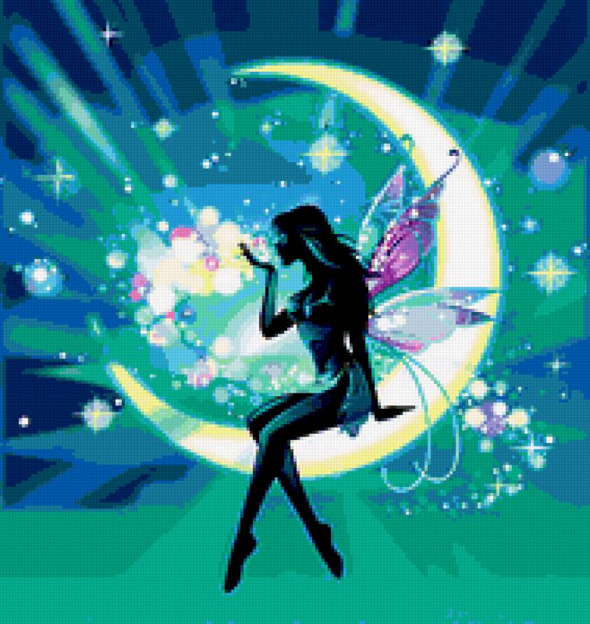 Лунная фея - крылья., фея, луна, эльф, фэнтези - предпросмотр