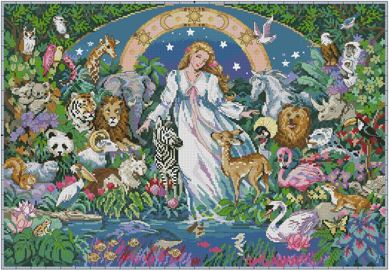 картина - слон, девушка, лев, животные, жираф, лебедь, птицы, природа, фламинго - оригинал