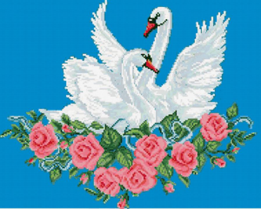 лебеди - лебедь, роза, цветы, птицы, розы, любовь - предпросмотр