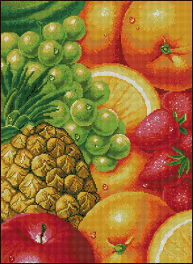 натюрморт - виноград, апельсины, фрукты, ананас, на кухню, клубника - предпросмотр