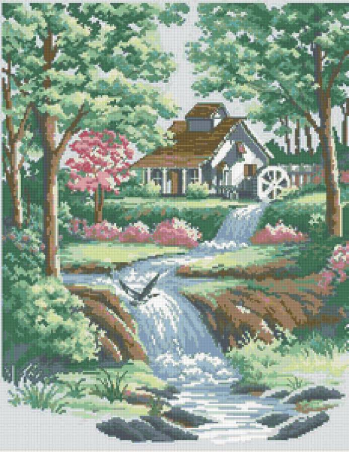 природа - пейзаж, домик, дом, картина - предпросмотр