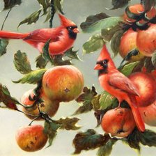 Оригинал схемы вышивки «птицы на яблоне» (№95360)
