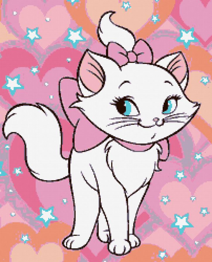 кошка Мари - розовый, кот, детское, сердце, кошка, белый - предпросмотр