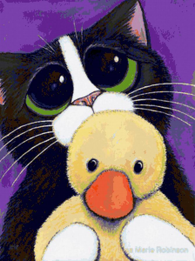 котик с уткой - кот, детское, утенок - предпросмотр