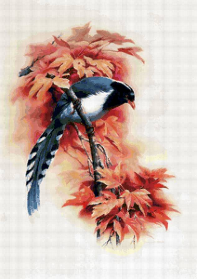Птица - осень, растение, птицы, дерево - предпросмотр