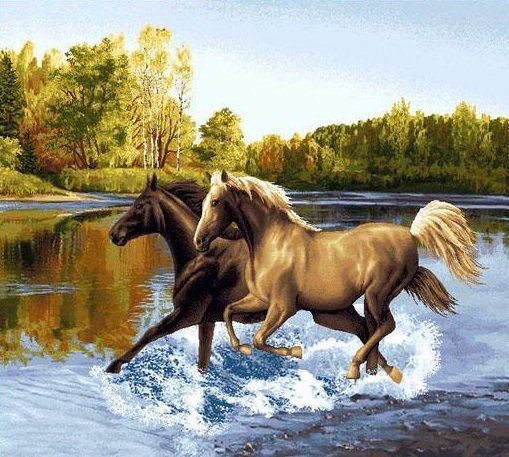 лошади, река, природа - лошади, река, природа - оригинал