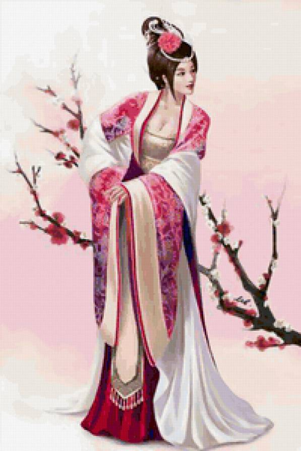 Японка и сакура - цветы, люди, восток, япония, девушка - предпросмотр