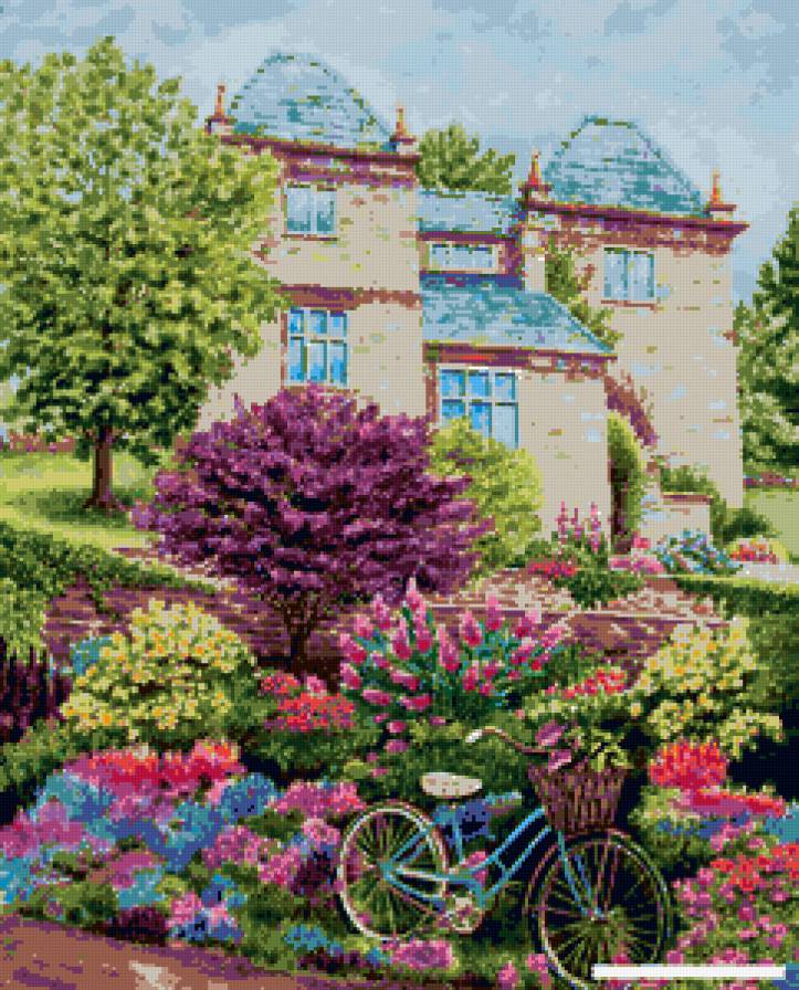 Серия "Пейзажи" - домик, лето, велосипед, цветы, пейзаж - предпросмотр
