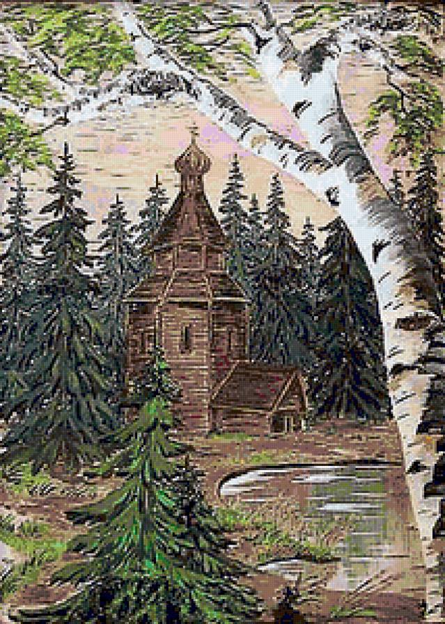 Теремок в лесу - красота, природа, дорога, березка, пейзаж, домик, лес, березки - предпросмотр