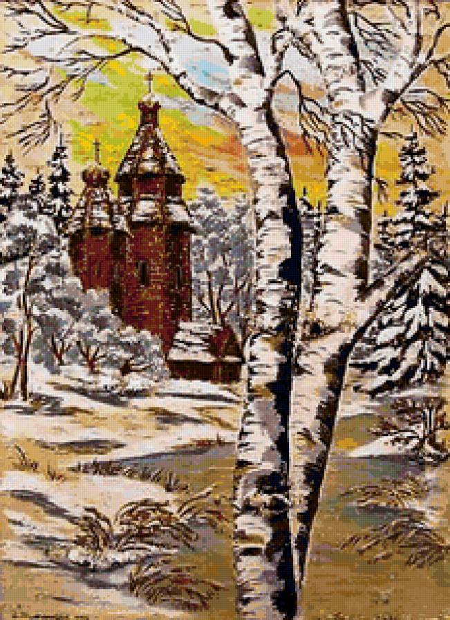 Зима - снег, березки, лес, красота природы, домик, зима, природа - предпросмотр