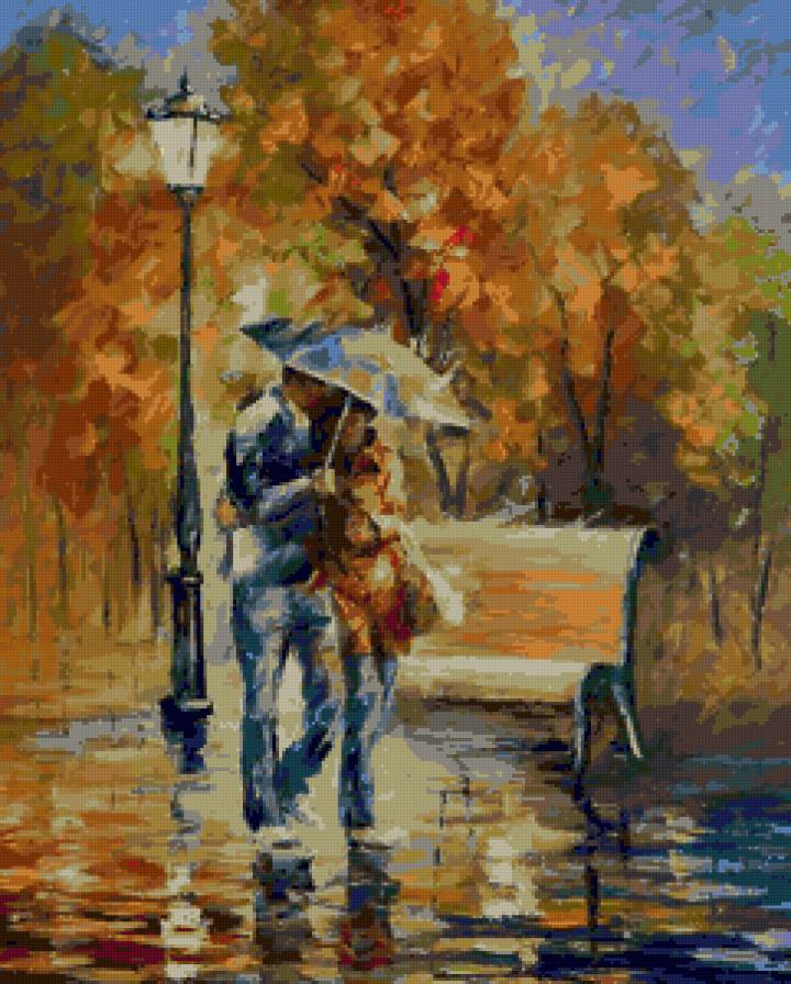 Под одним зонтом - двое, парк, осень, мужчина, люди, пара, девушка, пейзаж - предпросмотр