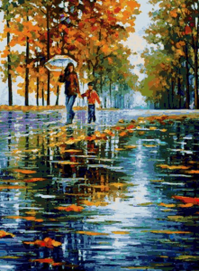 Маленькими ножакми по цветной дорожке - девушка, пейзаж, дорога, дети, люди, осень - предпросмотр