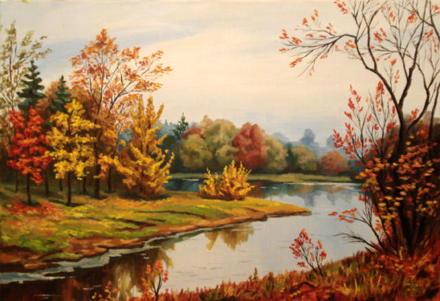 Осенний пейзаж - вода, природа, осень, речка, лес, пейзаж - оригинал