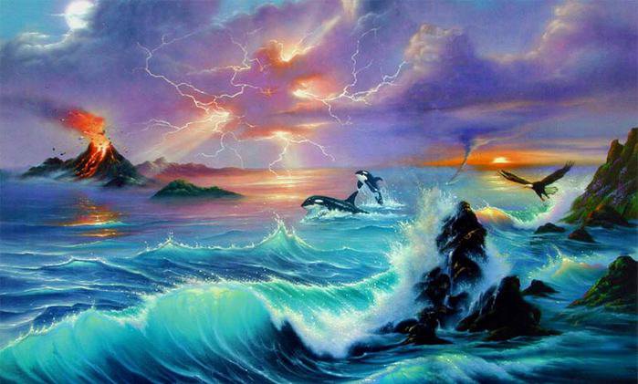 море - касатки, волны - оригинал