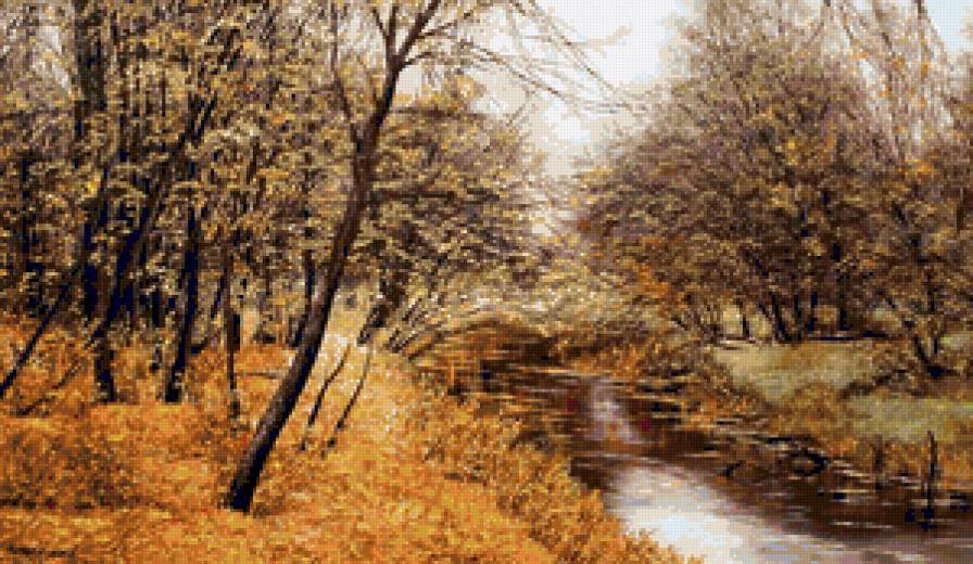 Осенняя картина - осень, лес, дорога, березки, красота, пейзаж, река, природа - предпросмотр