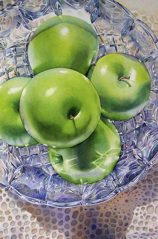 зелёные яблоки - яблоки, фрукты, акварель, для кухни - оригинал