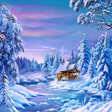 домик в зимнем лесу