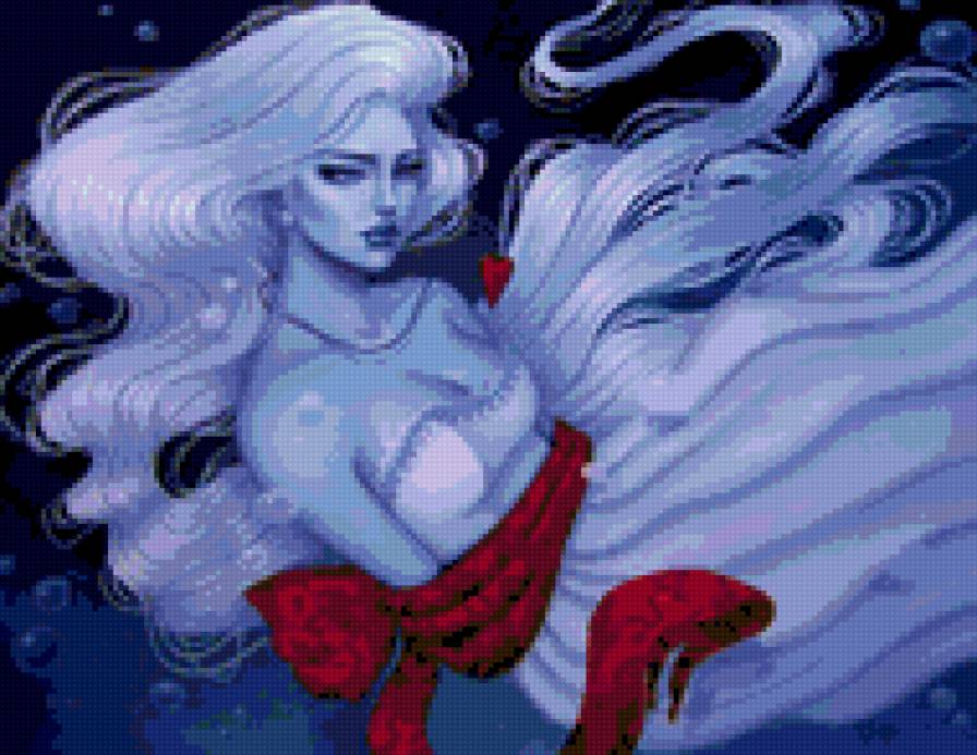 Женский образ - живопись, женщина, лицо, портрет, голубой цвет - предпросмотр