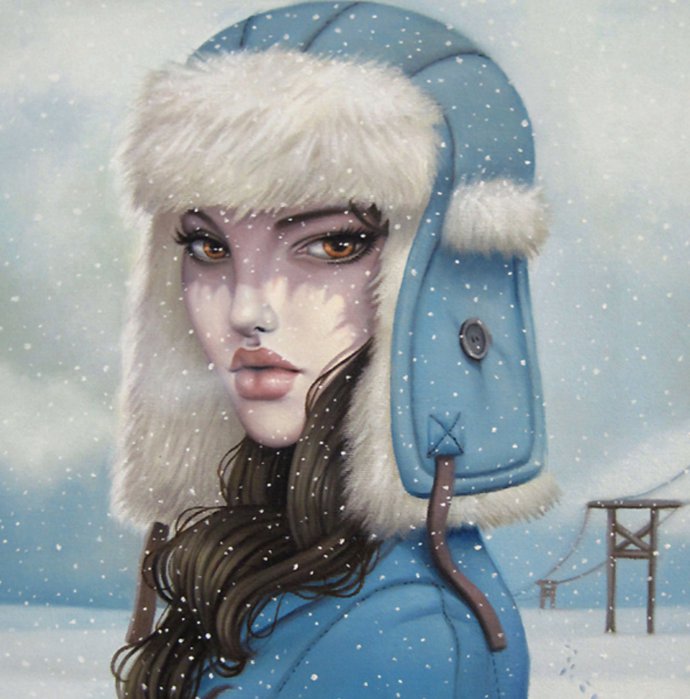 Женский образ - зима..шапка, портрет, живопись, лицо, женщина - оригинал
