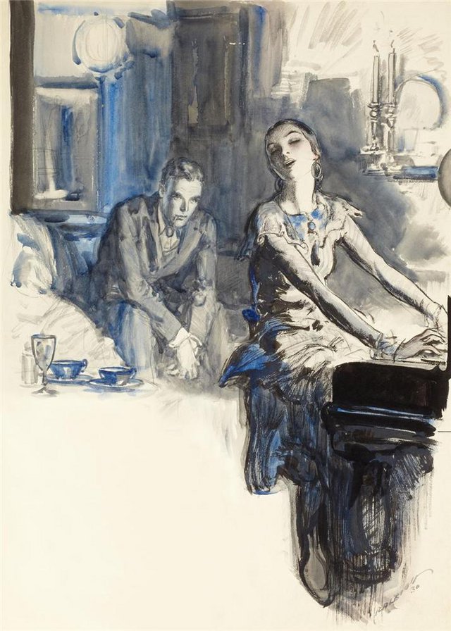 Вечер - портрет, живопись, жучина, женщина, лицо, пара - оригинал