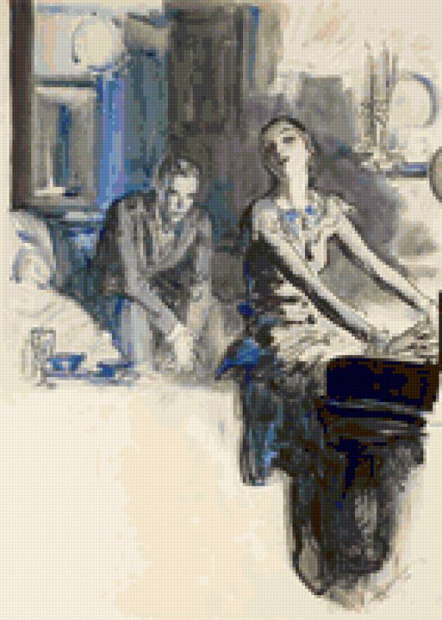 Вечер - женщина, жучина, лицо, портрет, пара, живопись - предпросмотр