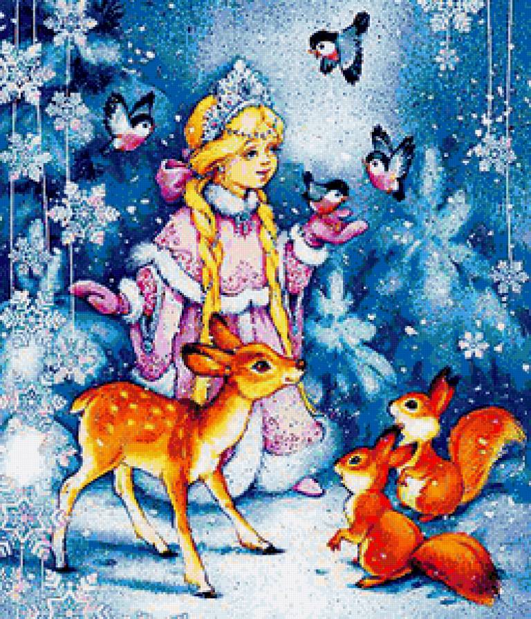 Снегурочка - птицы, снег, новый год, зима, детское, лесные зверюшки, лес, снегурочка - предпросмотр