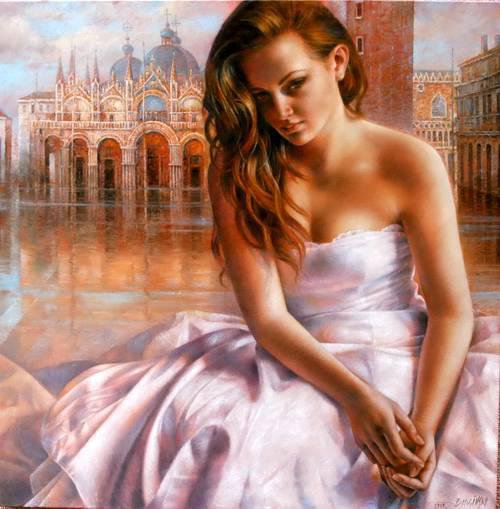 Девушка - женщина, архитектура, девушка, венеция, город, вода, люди - оригинал