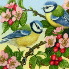 Оригинал схемы вышивки «Птички на ветке» (№96994)