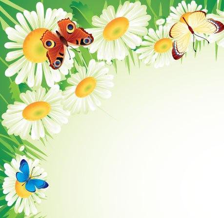 Салфетка - бабочки, цветы, на платок, уголок, салфетка, ромашки - оригинал