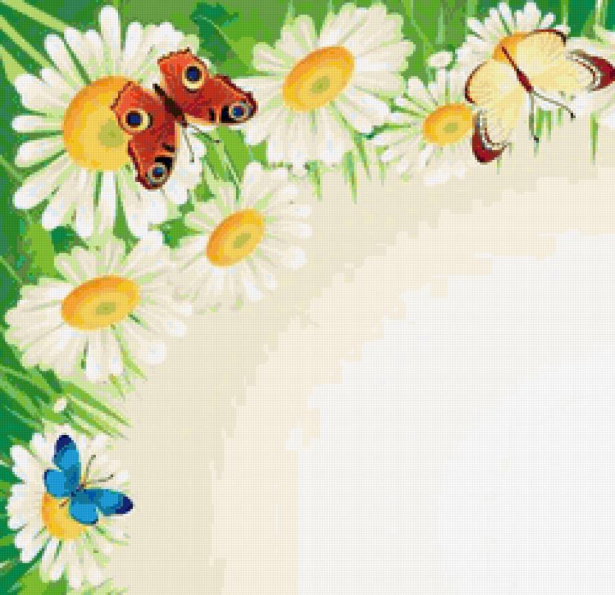Салфетка - салфетка, цветы, бабочки, уголок, на платок, ромашки - предпросмотр
