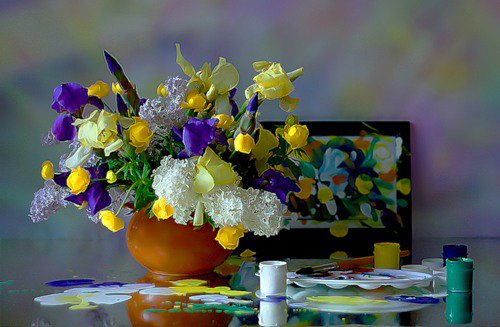 Натюрморт - краски, цветы, натюрморт - оригинал