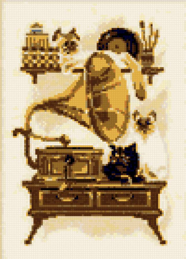 Три кошки и патефон - кошки - предпросмотр