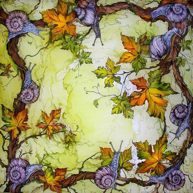 улитки и осенние листья - подушка, листья, улитки - оригинал