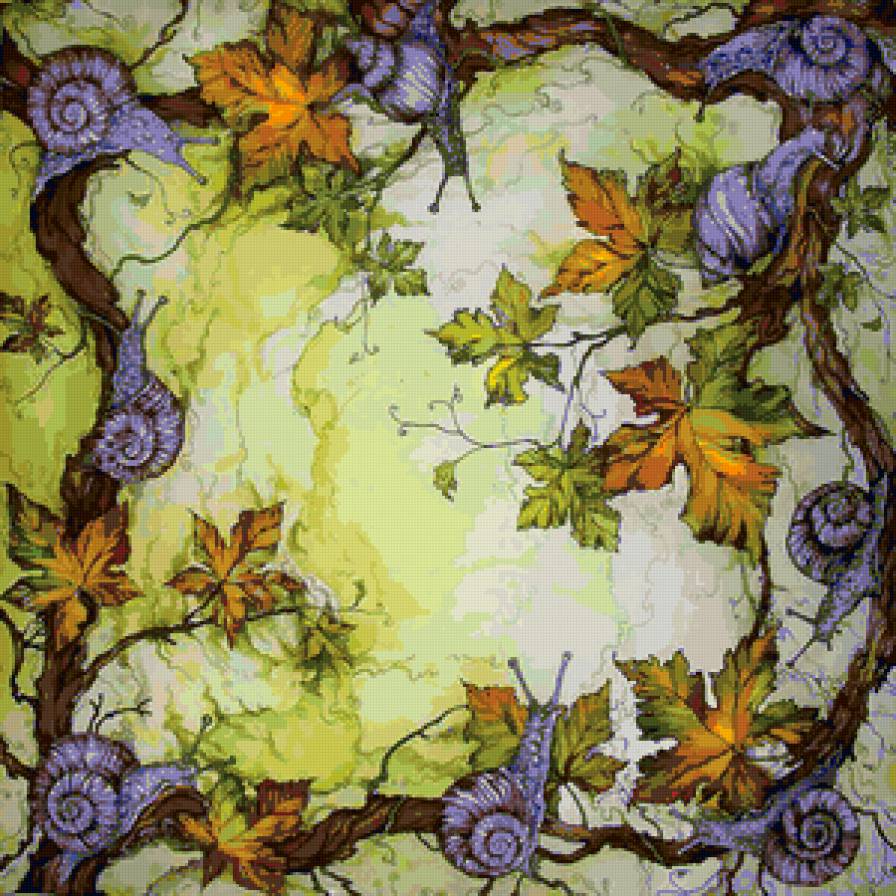 улитки и осенние листья - листья, улитки, подушка - предпросмотр