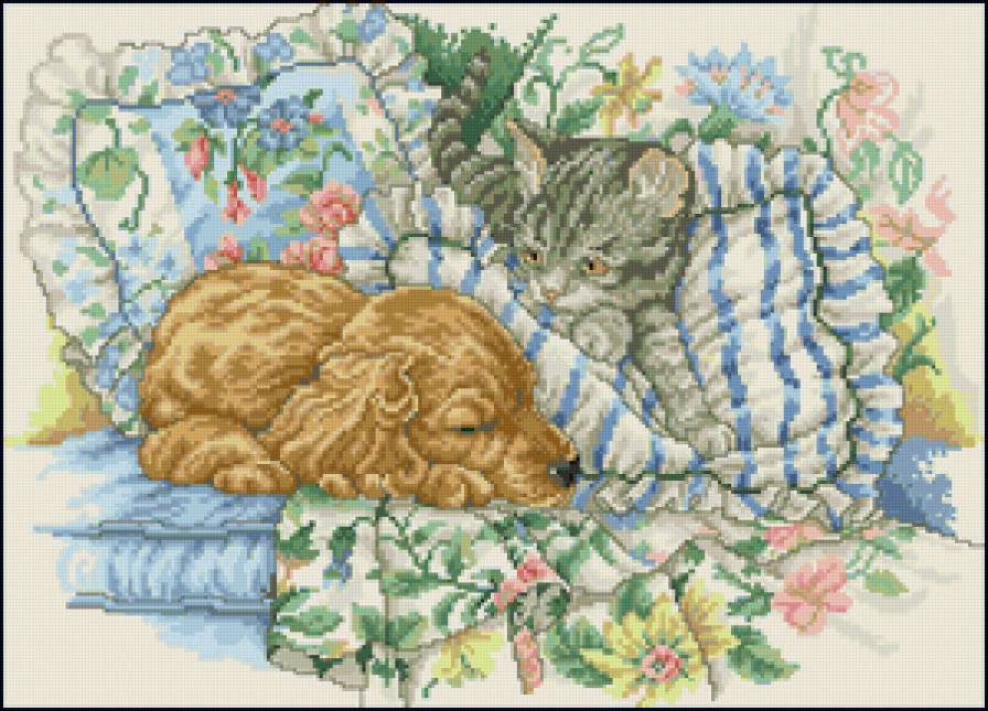 котенок и щенок - кошка, собака, животные - предпросмотр