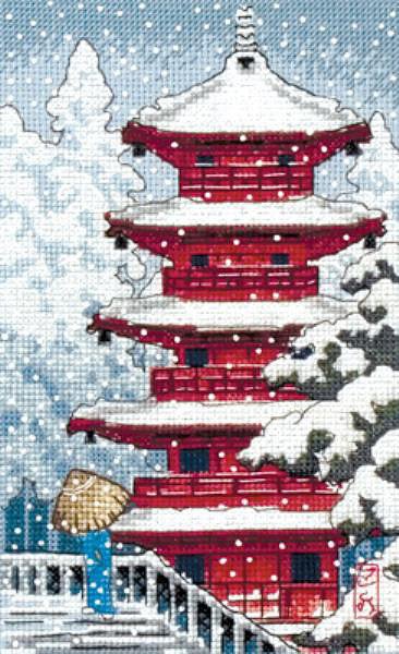 Красная пагода - китай, зима, снег - оригинал