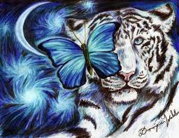Тигр и бабочка - животные, тигр, цветок, бабочка, дикие кошки, тигры - оригинал