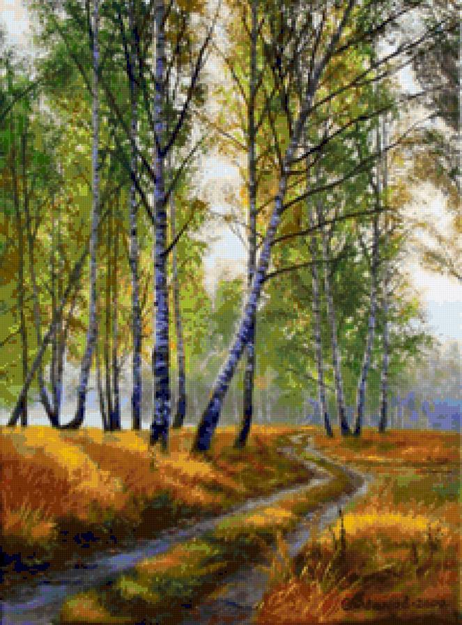 Осенний пейзаж - лес, природа, березы, осень, дорога, осенний пейзаж - предпросмотр