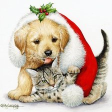 Схема вышивки «Котёнок и щенок»