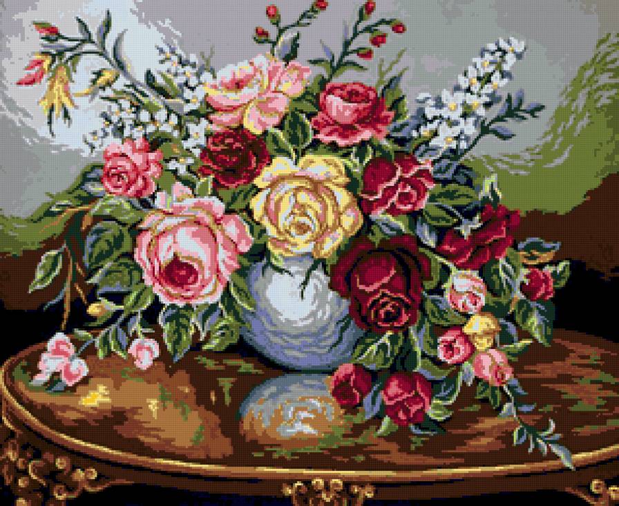 №98062 - букет, розы, цветы, ваза - предпросмотр