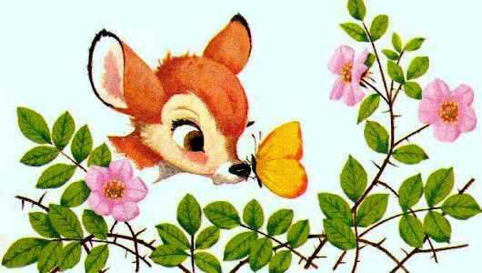 Оленёнок и бабочка - бабочка, листики, цветы, детская картина, для детей, олененок - оригинал